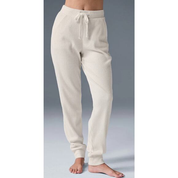Alo Pants - Alo Muse Ribbed High Rise Sweatpants Relax Ivory Women's